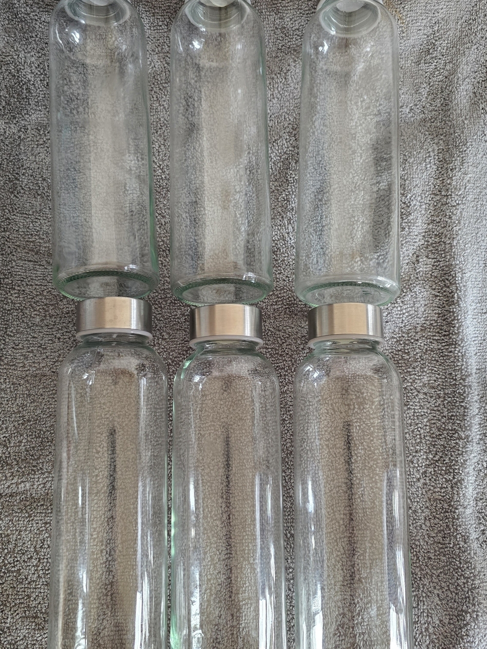 Clear Glass Water Bottles with Silver Caps - Set of 6